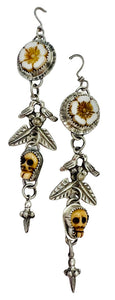 Carved Flowers with Skull Earrings