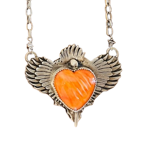 Sacred Heart with Wings Necklace