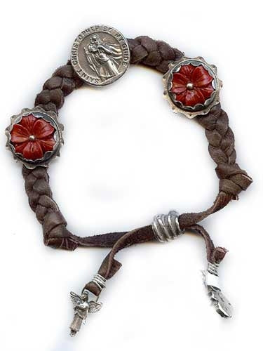 St. Christopher on Braided Leather Bracelet