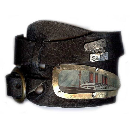 "Home Safe" Asymmetrical Leather Wrap Bracelet