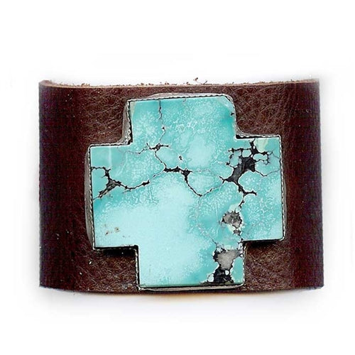 Turquoise Cross Leather Cuff Bracelet