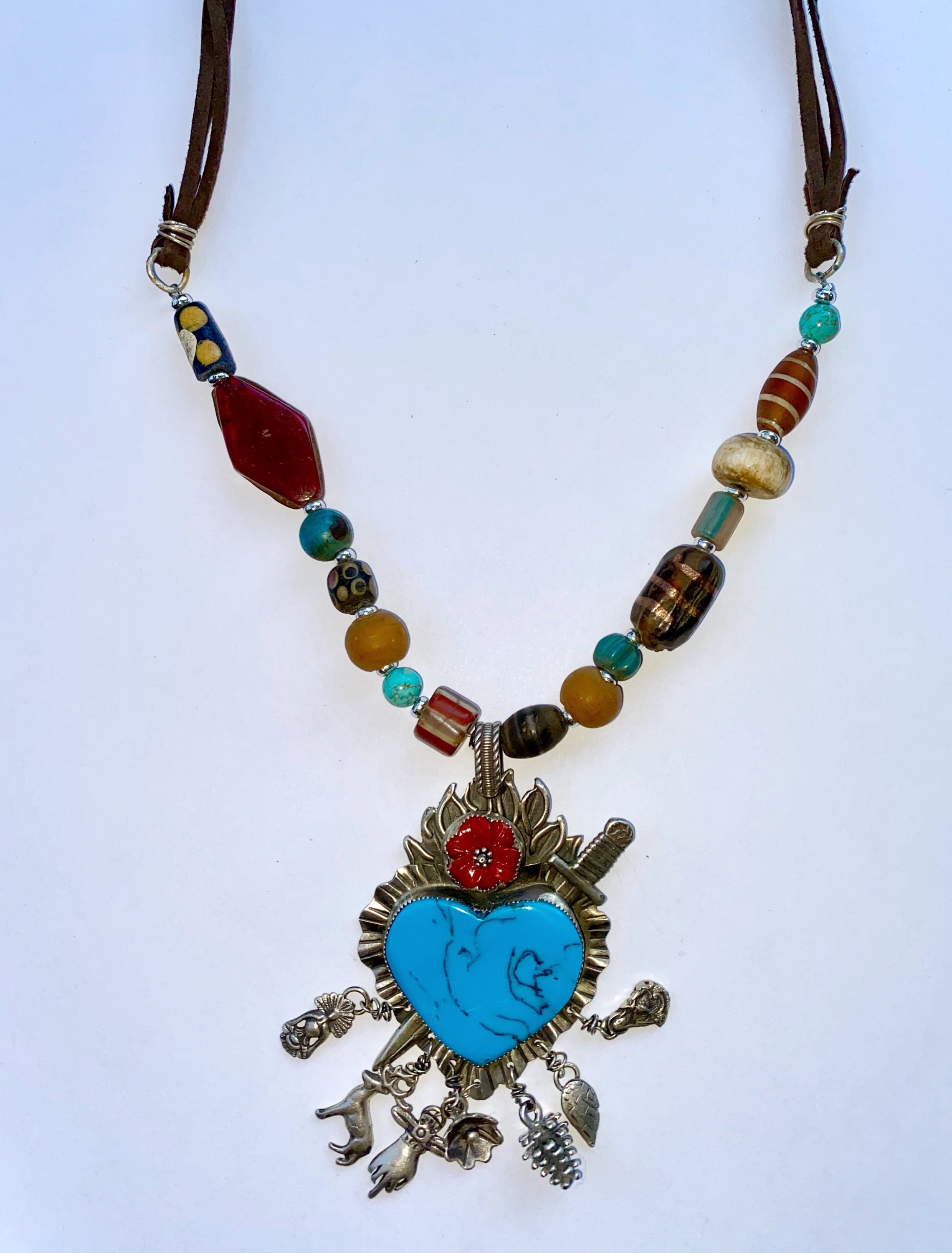Folk Art Flaming Heart Necklace – Sweet Bird Studio