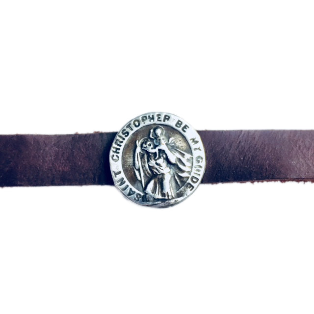 Saint Christopher Be My Guide Leather Cuff