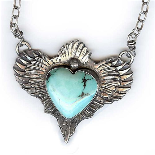 Sacred Heart with Wings Necklace