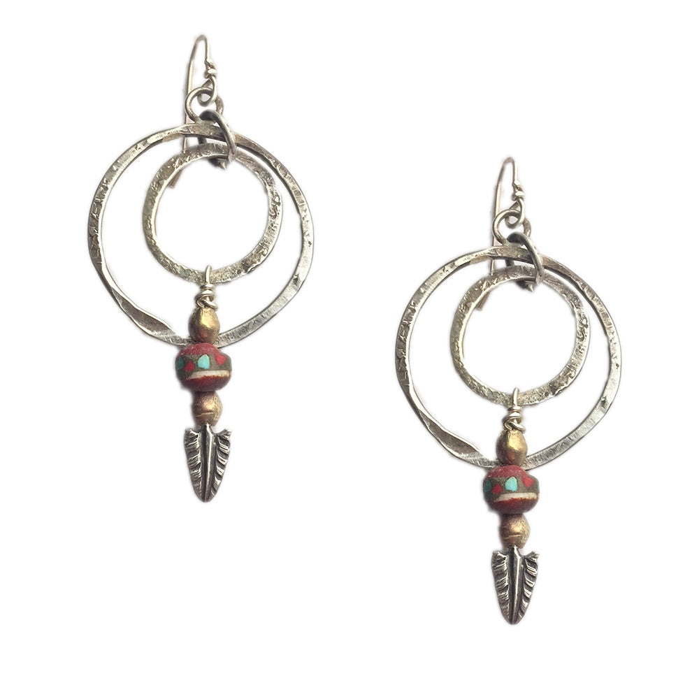 Double Hoop Trade Bead Earrings
