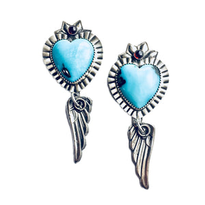 Turquoise Heart with Wings Earrings